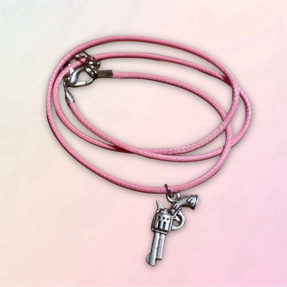 Minimalist, Stainless Steel Pistol Charm, With Adjustable Black Rope